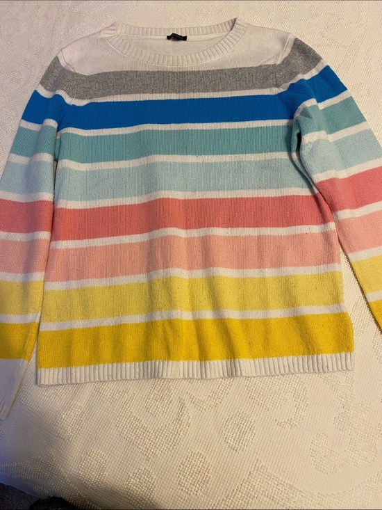 Talbots Sweaters - Talbots Striped Crewneck Sweater in White, Blue, Pink, Yellow, Gray